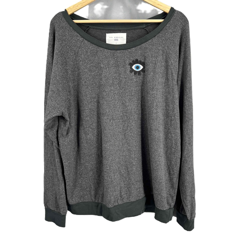 Sol Angeles Sweatshirt Gray Pullover Repaired Patch Eye Upcycled Long Sleeve XL